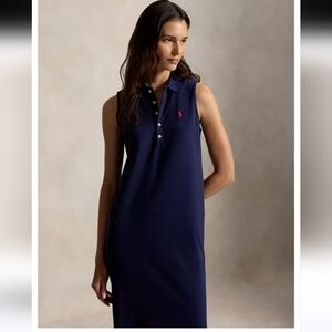Ralph Lauren Navy Sleeveless Polo Midi Dress with Red Logo